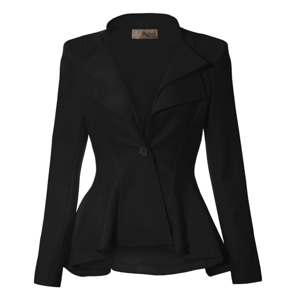 HYBRID & COMPANY • Casual Work Office Dressy Lapel Peplum Blazer Coat - Picture 1 of 6